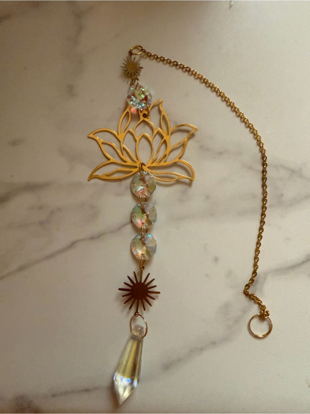 “Gold” Lotus and Crystals charm
